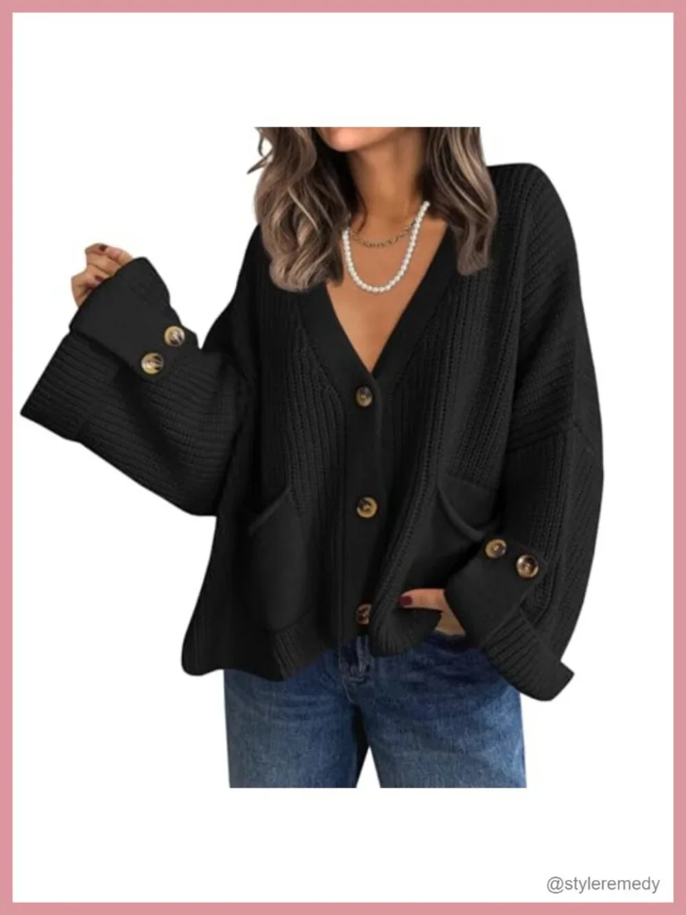 Chunky Knit Cardigan Sweater Coat Open Front V-Neck Long Sleeve Button Up